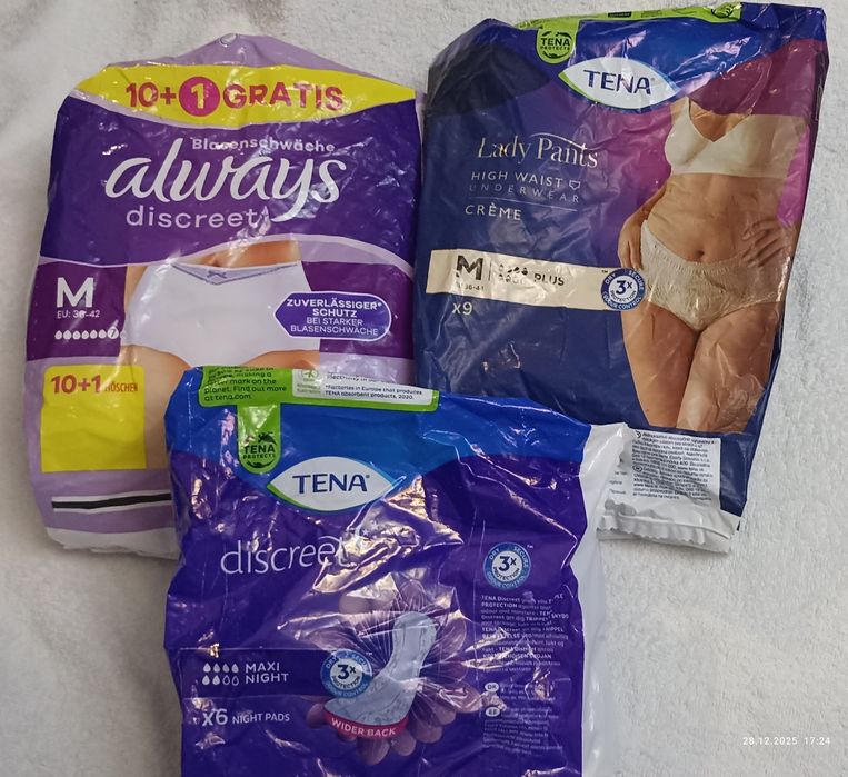 Прокладки та труси післяпологові Always, TENA — нові, залишки