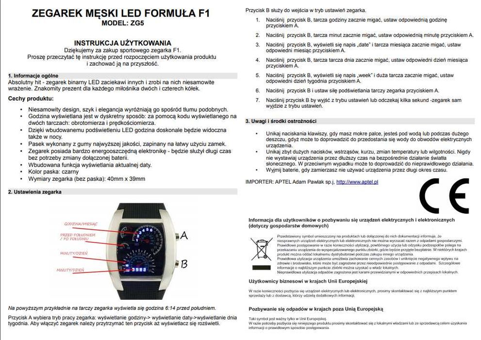 Absolutny hit - zegarek binarny LED "Formuła F1 "