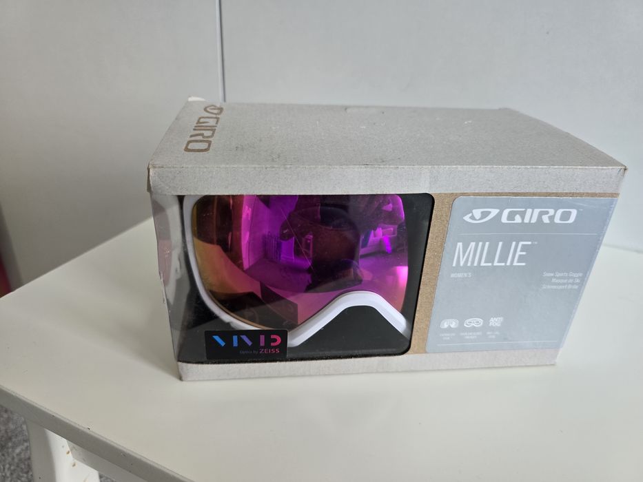 NOWE Damskie gogle narciarskie Giro Millie w wersji kolorystycznej White Core Light z różową szybą VIVID Pink