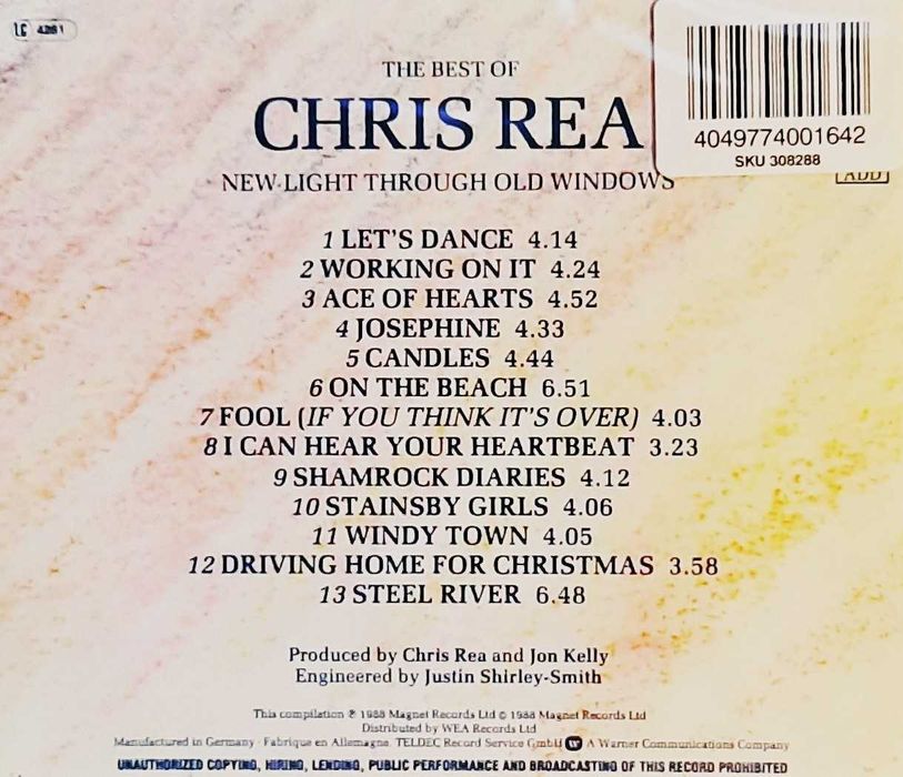 CD Nowa- Polecam Wspaniały Album CD CHRIS REA -Album Best Of New Light