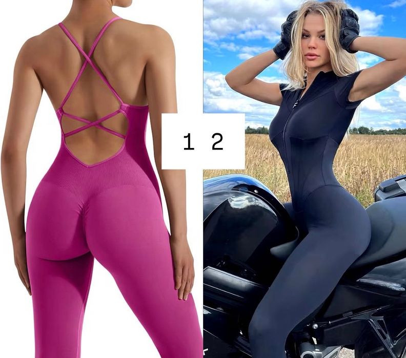 Спорт Комбінезон з лосинами пушап чашками Жіночій комбез на молнії С М