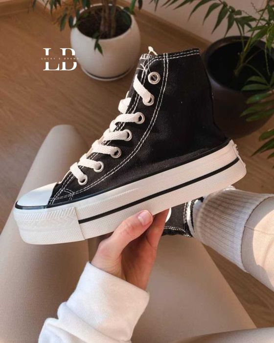 Чорно-білі жіночі та дитячі кеди конверс на платформі Converse all star Chack Taylor Black 36-41р.
