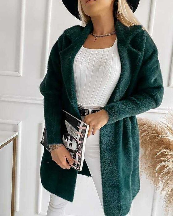 Klasyczny płaszcz alpaka butelkowa zieleń