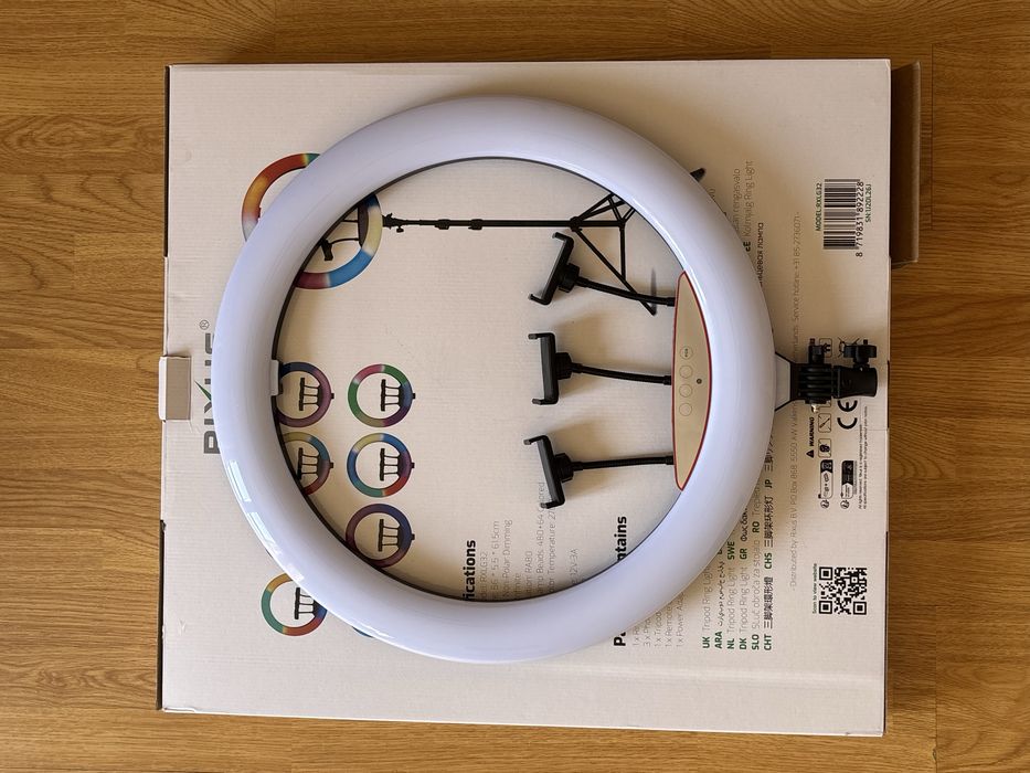 Ring Light Rixus 22” RGB com Tripé e Suporte para Telemóvel