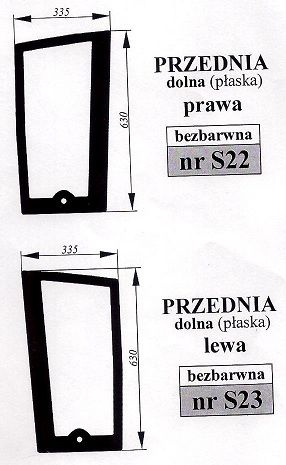 Zetor Major  80, Farmtrac  535 - szyba przednia dolna S 22   S 23