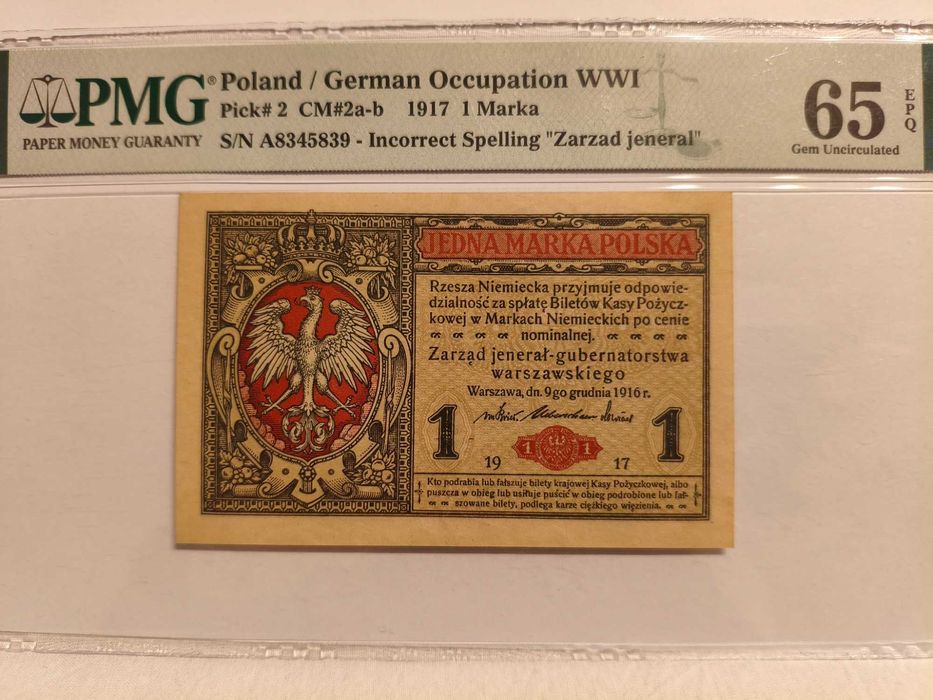 1 marka 1916 - A - jenerał - PMG 65 EPQ