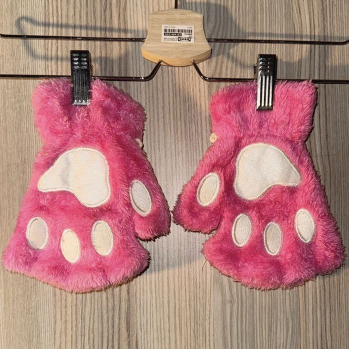 Rękawiczki mitenki zimowe łapki kocie różowe kawaii catlover ciepłe