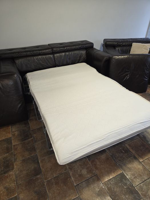 Komplet premium sofa rozkładana i fotele skóra