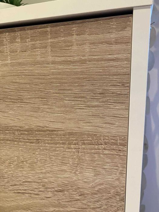 Aparador branco brilhante carvalho 3 portas puxadores invisiveis 154cm