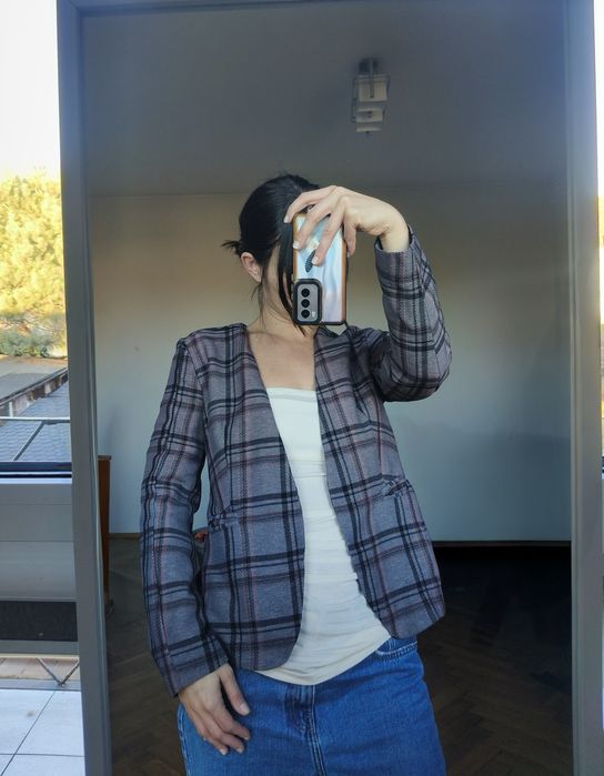 Marynarka w kratkę krata żakiet jacket XS
