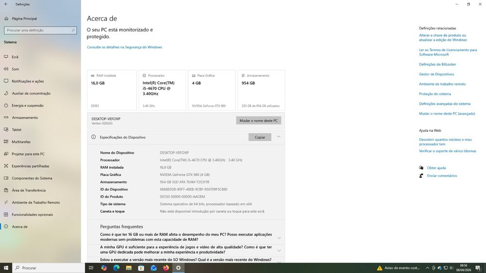 Vendo computador desktop completo e em excelente estado