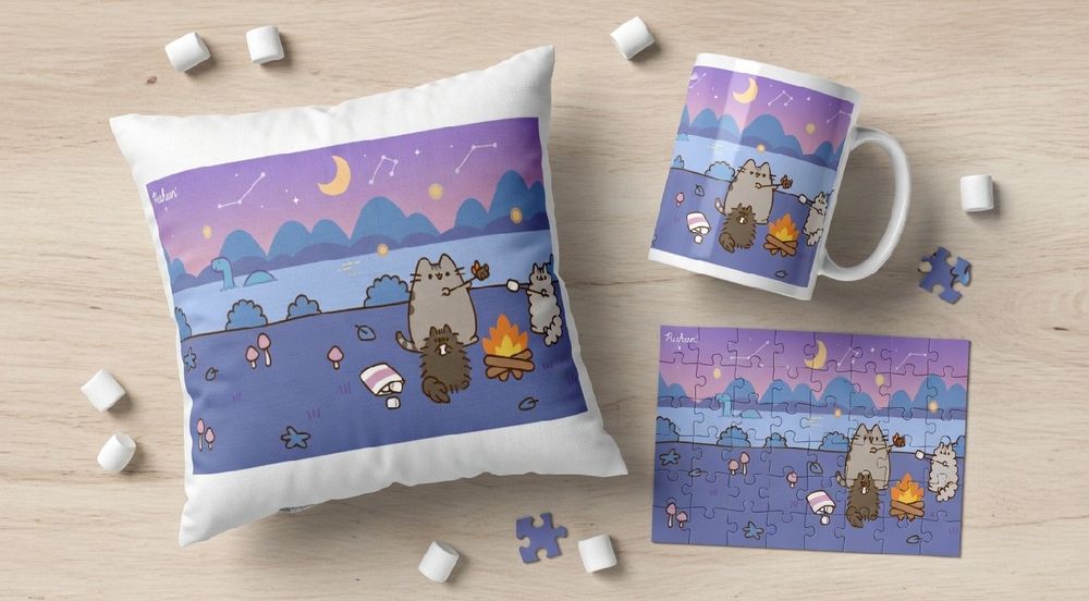 Pusheen prezent dla niej dla dziecka zestaw Poduszka puzzle kubek kawaii