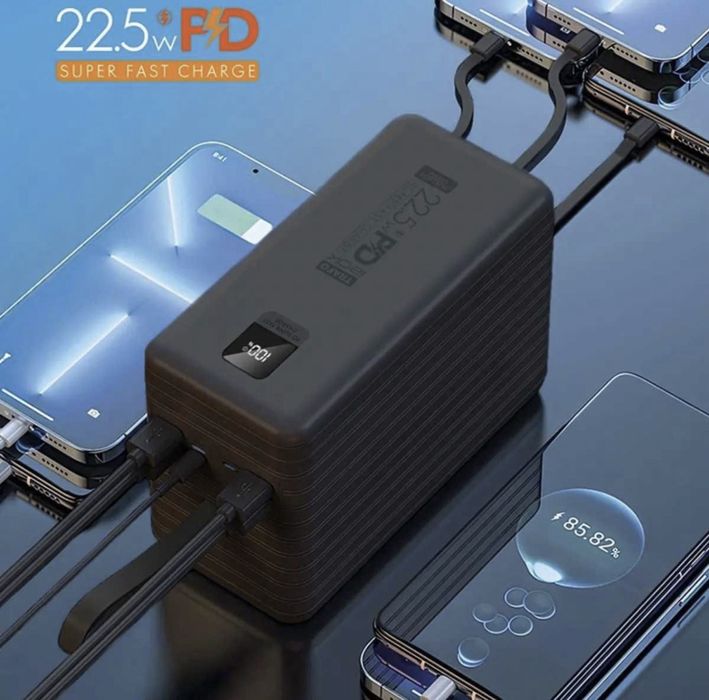 Павербанк 120 000 mAh 22.5W PD | Вбудовані кабелі