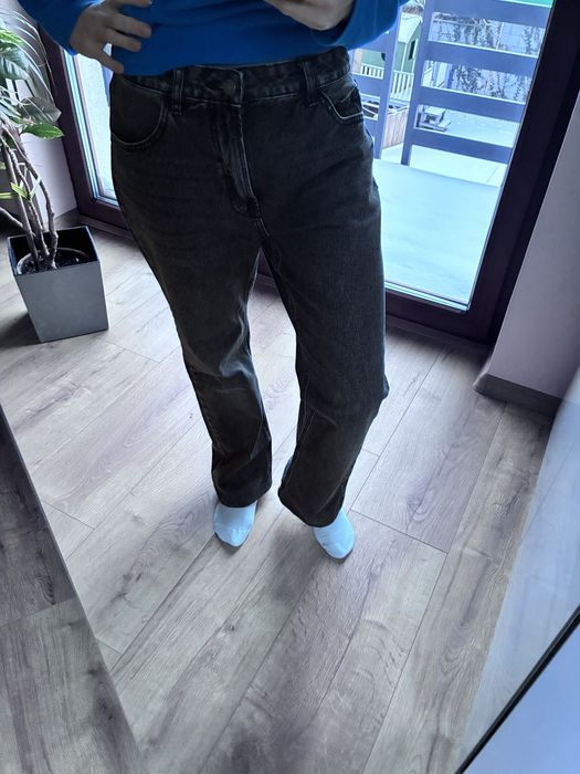 Ciemno szare czarne jeansy L STR teen straight prosta nogawka