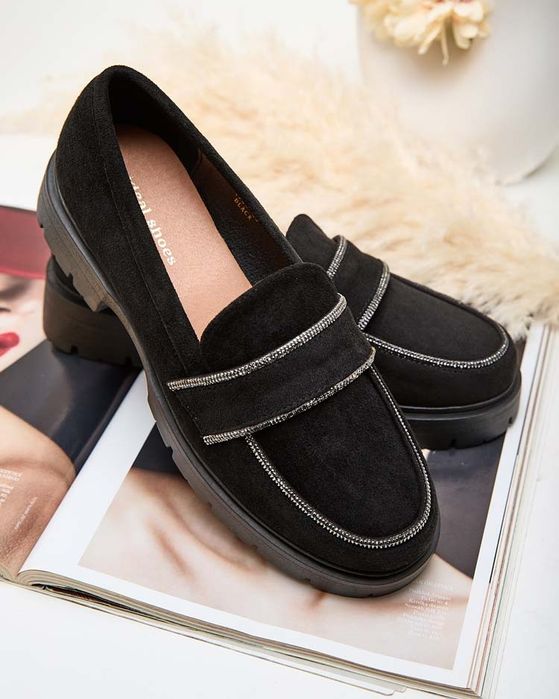 5 KOLORÓW 36 37 38 mokasyny 39 40 41 z cyrkoniami na grubej podeszwie