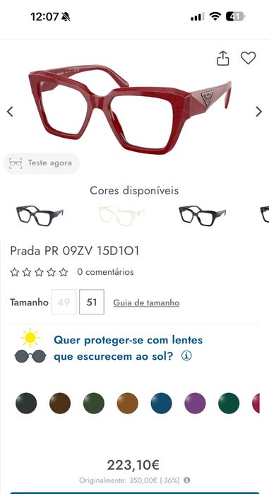 Oculos Prada vermelhos originais