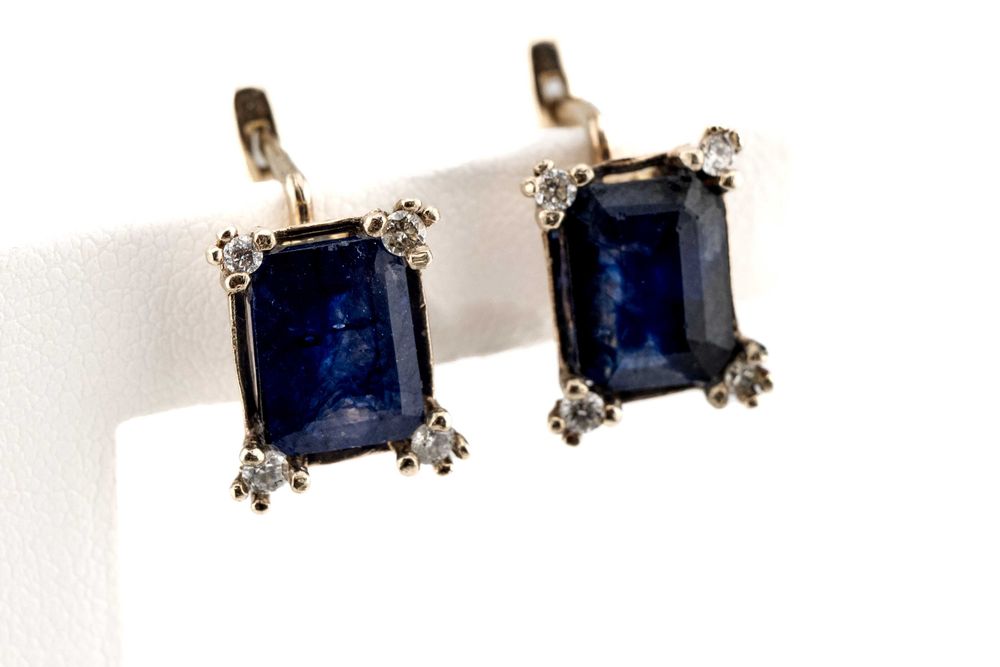 Eleganckie i wytworne złote kolczyki duże szafiry brylanty 585