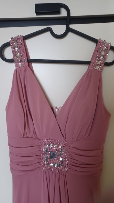 Dluga sukienka bał wesele kryształki S/M pudrowy roz