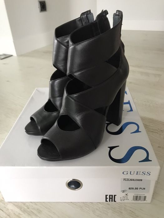 Guess Nowe botki peep toe, czarne skórzane rozm 38