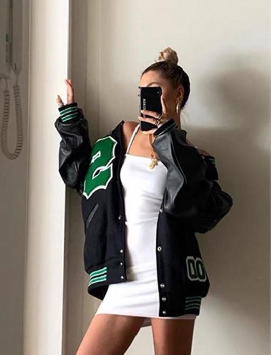 Жіночий бомбер з шкіряними рукавами