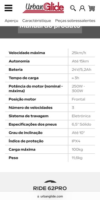 Trotinete Elétrica UrbanGlide Ride 62 Pro