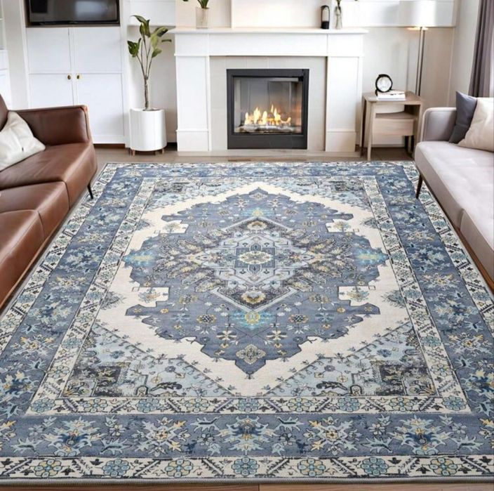 NOWY Duży Dywan 275x336 cm Styl Vintage / Perski – Niebieski (HR0558LN-BX)
