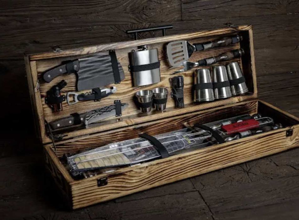 Набір шампурів в кейсі (дерево\фанера)! Ідеальний подарунок чоловіку!