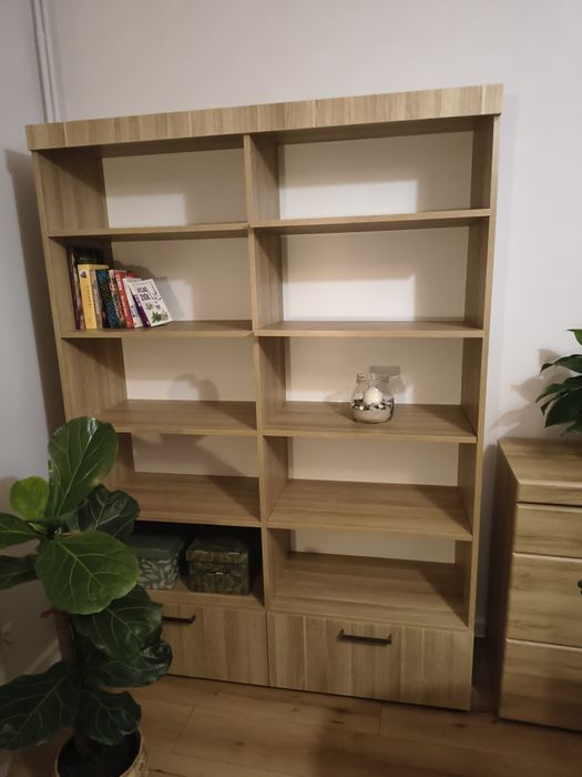 Regał biblioteczka na książki z dwoma szufladami