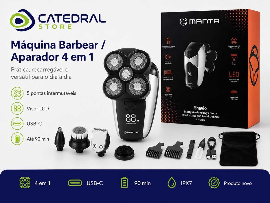 Máquina de Barbear Cabelo e Barba 4 em 1 MANTA