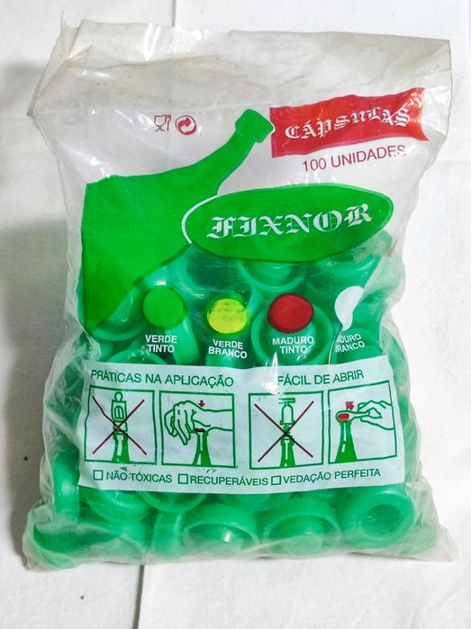 100 cápsulas plásticas verdes Fixnor p/ garrafas vinho (novo)