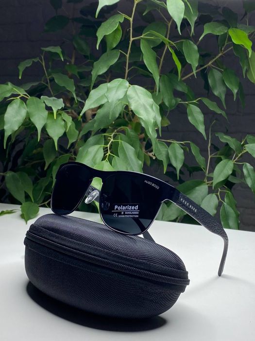 Сонцезахисні окуляри Hugo Boss чоловічі чорні матові Polarized UV400 окуляри для водіння від сонця поляризація зручні на кожен день