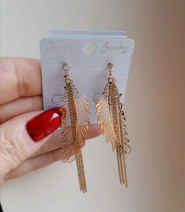 Klczyki pióra z wiszącymi łańcuszkami ze stali nierdzewnej