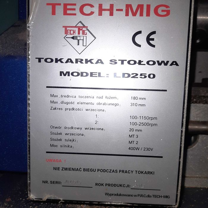 Tokarka  stołowa TECH-MIG  MODEL:  LD 250
