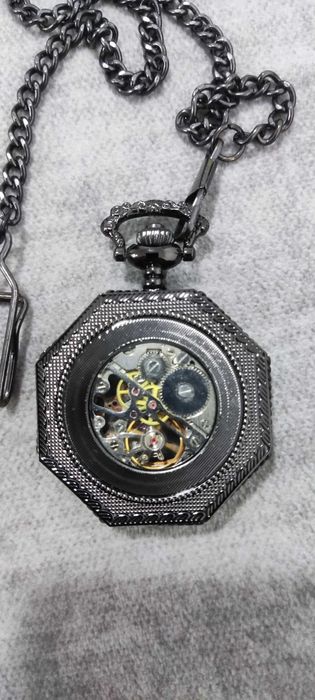 Relógio de Bolso Esqueleto Steampunk Hexagonal Azulão – Vintage