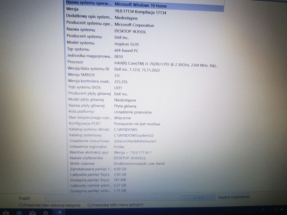 Notebook Dell Inspiron 5570 15,6" i-3 7020U 1TB HDD