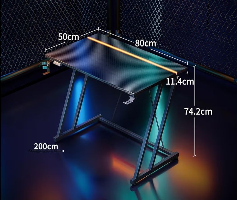 ODK stolik gamingowy z diodami LED, 80 × 50