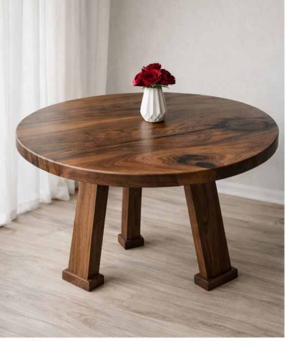 Круглий/Кухонний стіл з масиву горіха з епоксидною заливкою