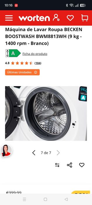 Máquina roupa Becken 9kg