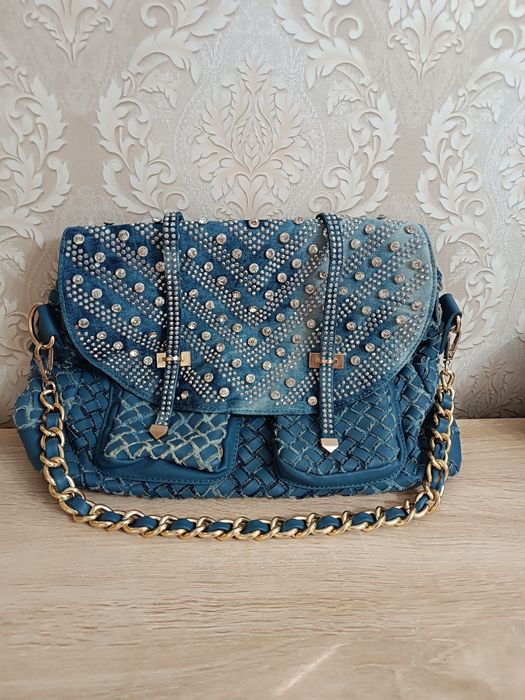 Сумка натуральная кожа джинсовая со стразами Swarovski