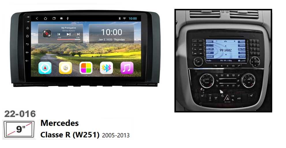 Rádio 2DIN 9" Mercedes • S • SL • R • W220 W230 W251 • Android 4+64GB