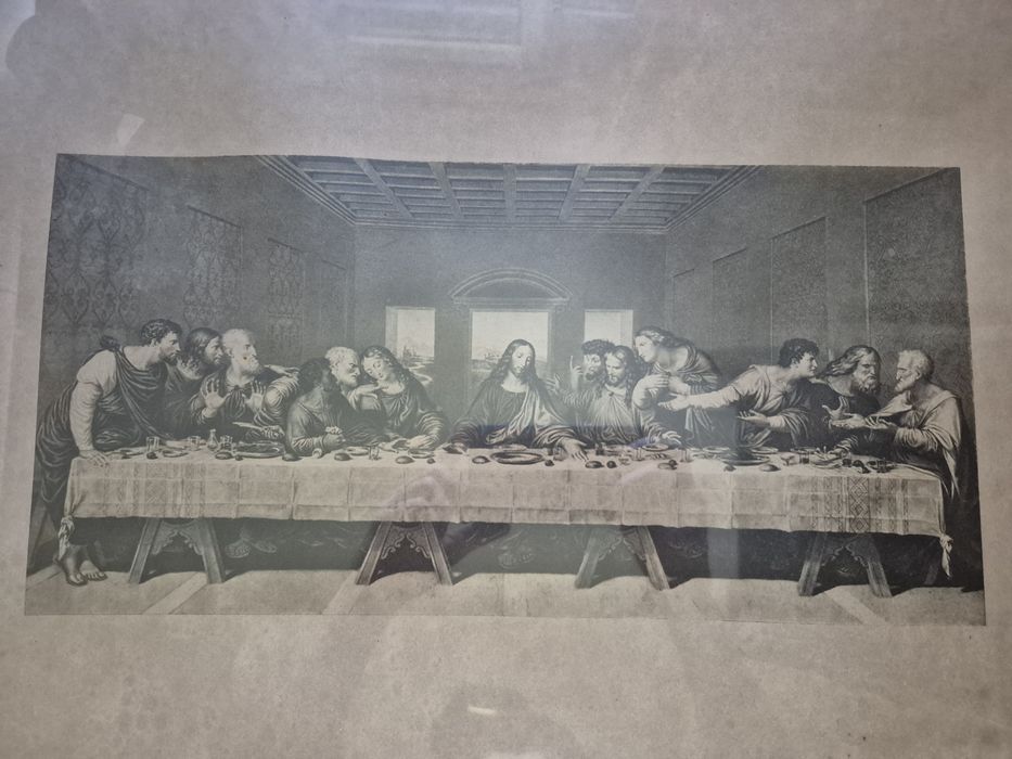 Gravura "A Última Ceia" em moldura dourada