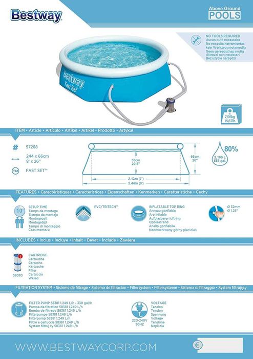 Piscina Bestway Fast Set 2.44m com filtro