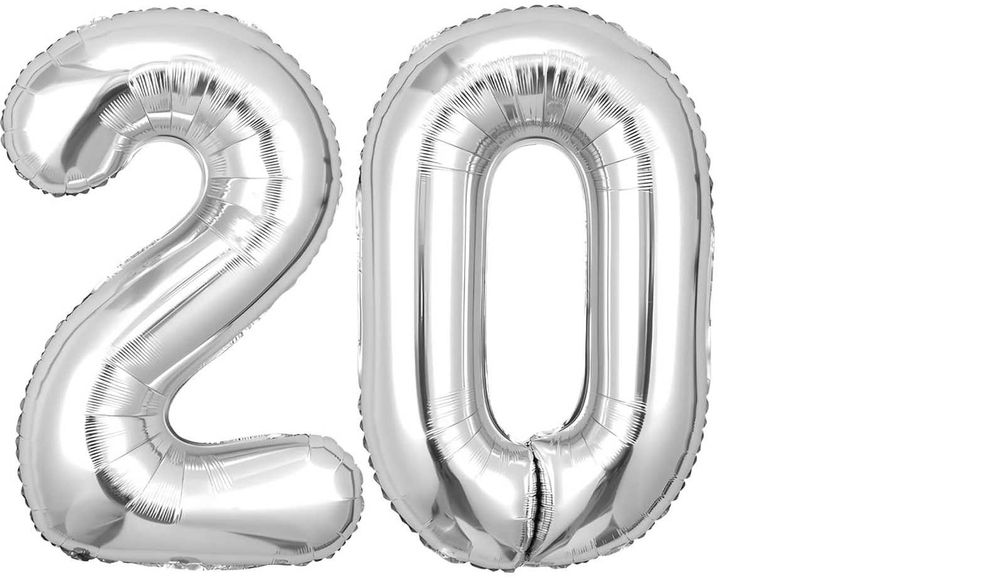 Srebrne Duże Balony Na 20 Urodziny - 100 Cm
