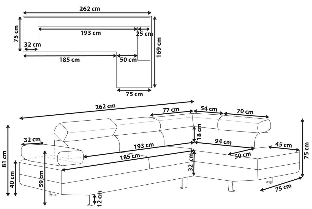 Sofá de canto 5 lugares chaise longue à esquerda BELIANI NORREA