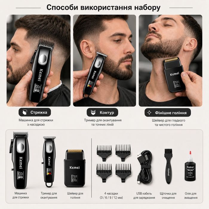 Професійний набір для стрижки волосся Kemei KM-8531