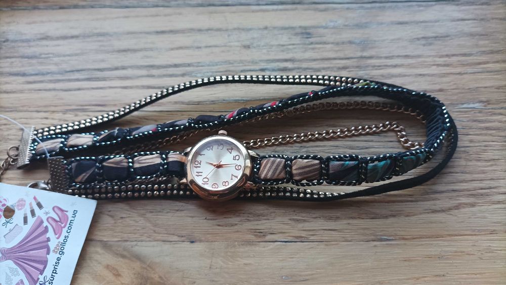 Часы-браслет женские наручные с атласной лентой и золотой цепочкой