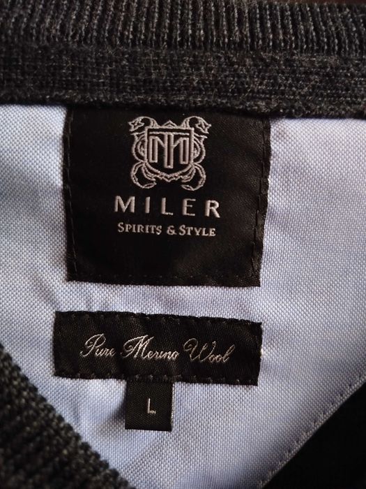 Sweter męski 100% merino czarny melanż L