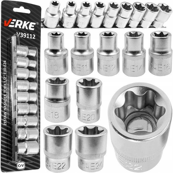 Klucze Nasadowe Torx E10-24 Nasadki Zestaw Kluczy Nasadowych Nasadek 9