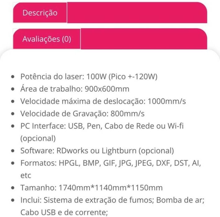 Máquina a laser de CO2 100w
