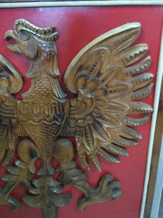 Godło polski PRL bardzo duże drewniane płaskorzeźba